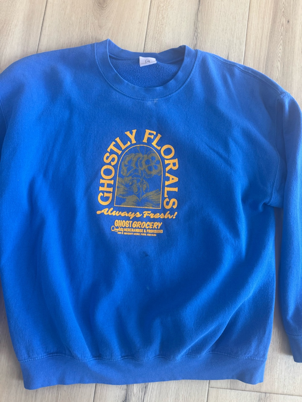 LONELY GHOST Bright Blue Sweatshirt with Yellow Graphic